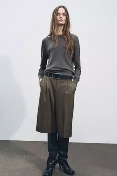 Базовый свитер из шерсти ZARA, серо-зеленый