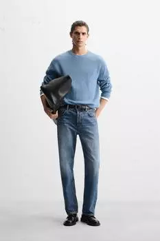 Базовый свитер изнаночной вязки ZARA, светло-голубой