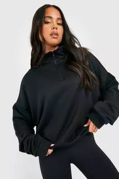 Базовый свитер на половине молнии petite Boohoo, черный