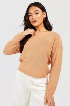 Базовый свитер с круглым вырезом Boohoo, кэмел