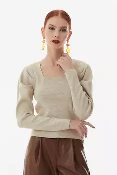 Базовый свитер с квадратным вырезом и рукавами арбуза Fullamoda, камень