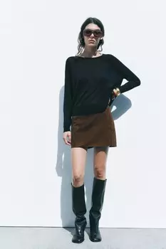 Базовый свитер тонкой вязки ZARA, черный