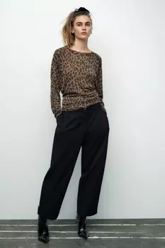 Базовый свитер тонкой вязки ZARA, цвет leopard