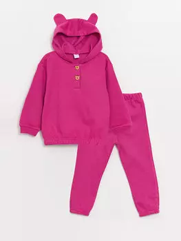 Базовый свитшот для маленьких девочек с капюшоном и спортивный костюм, комплект из 2 предметов LCW baby, фуксия