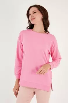 Базовый свитшот из хлопка стандартной посадки с круглым вырезом 5863569 Lela, яркий розовый