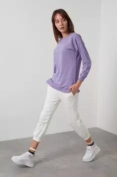 Базовый свитшот из хлопка стандартной посадки с круглым вырезом 5863569 Lela, матовый сиреневый