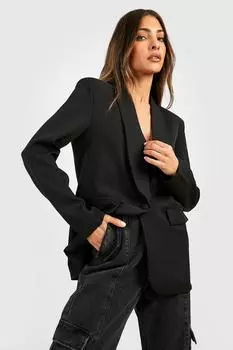 Базовый тканый однобортный пиджак с глубокими лацканами boohoo, черный