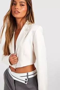 Базовый тканый укороченный блейзер на одной пуговице boohoo, белый