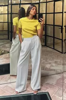 Базовый топ из 100% шерсти с коротким рукавом ZARA, желтый
