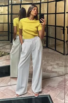 Базовый топ из 100% шерсти с коротким рукавом ZARA, желтый