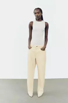 Базовый топ из однотяжной трикотажной велошадки ZARA, экрю