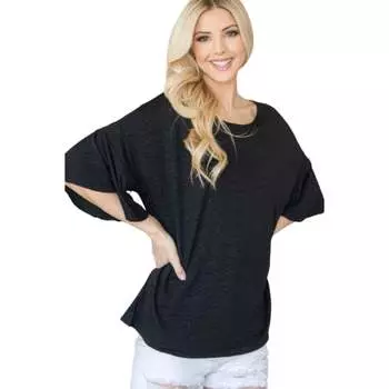 Базовый топ с короткими рукавами и расклешенными рукавами FASHNZFAB, черный