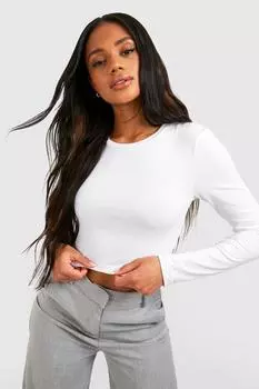 Базовый топ с круглым вырезом с длинными рукавами Boohoo, белый