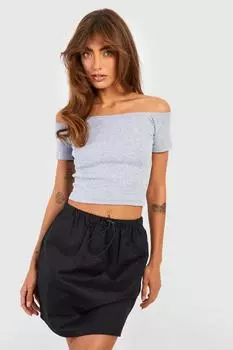 Базовый топ с открытыми плечами и коротким рукавом Boohoo, серый