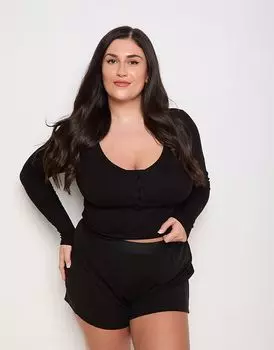 Базовый топ Sunde из модала с длинными рукавами в рубчик черного цвета Sund