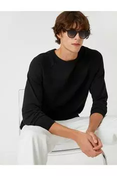 Базовый трикотаж Свитер с текстурированным круглым вырезом Koton, черный