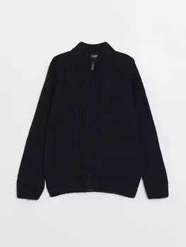 Базовый трикотажный кардиган для мальчика с высоким воротником и длинными рукавами LCW Kids, к.темно-синий