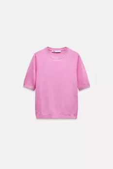 Базовый трикотажный топ с короткими рукавами ZARA, розовый