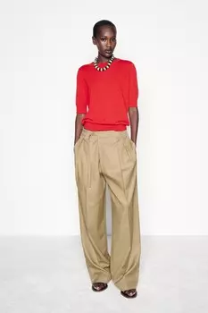 Базовый трикотажный топ с короткими рукавами ZARA, красный