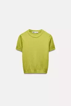 Базовый трикотажный топ с короткими рукавами ZARA, лайм