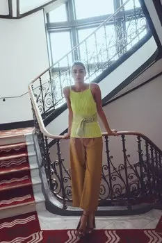 Базовый трикотажный топ в ребристую голову ZARA, лайм