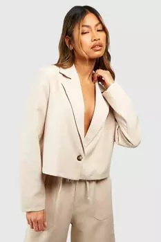 Базовый удлиненный однобортный укороченный пиджак boohoo, цвет stone