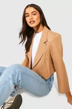 Базовый укороченный тканый блейзер с глубокими лацканами boohoo, бежевый