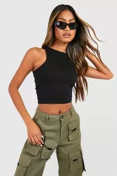 Базовый укороченный топ Racer boohoo, черный