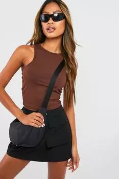 Базовый укороченный топ Racer boohoo, коричневый