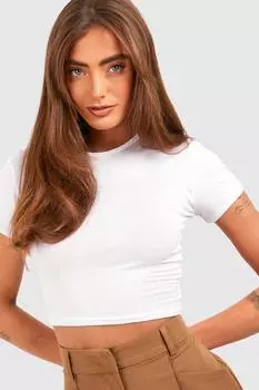Базовый укороченный топ с короткими рукавами и круглым вырезом Boohoo, белый