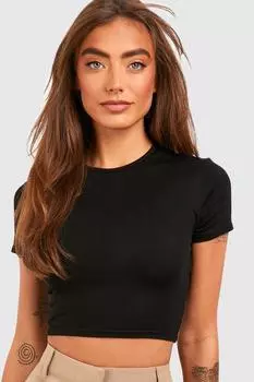 Базовый укороченный топ с короткими рукавами и круглым вырезом Boohoo, черный