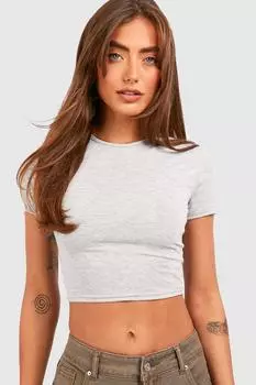 Базовый укороченный топ с короткими рукавами и круглым вырезом Boohoo, серый