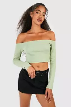 Базовый укороченный топ с отключенными плечами Boohoo, оливковый