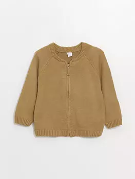 Базовый вязаный кардиган на молнии для маленьких мальчиков с воротником-бомбером и длинными рукавами LCW baby