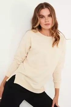 Базовый вязаный свитер из хлопка с круглым вырезом 5863569 Lela, серый