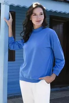 Базовый вязаный свитер из хлопка с воротником-стойкой 5863323 Lela, бирюзовый