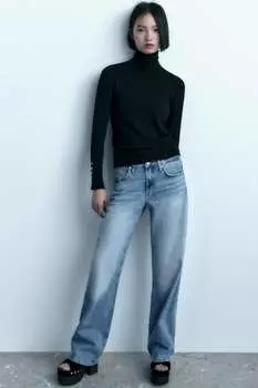 Базовый вязаный свитер с высоким воротником ZARA, черный