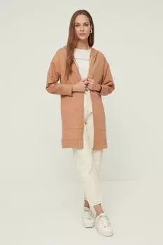 Базовый вязаный толстовка оверсайз с капюшоном из норки и на молнии Trendyol Modest, коричневый