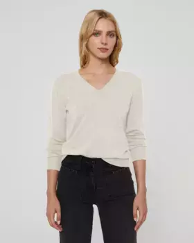 Базовый женский свитер с длинными рукавами и V-образным вырезом Paz Torras, бежевый