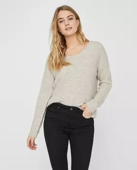 Базовый женский свитер с V-образным вырезом Vero Moda, бежевый