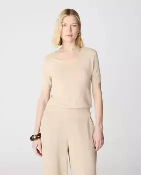 Базовый женский свитер с V-образным вырезом и короткими рукавами Escorpion, цвет Piedra