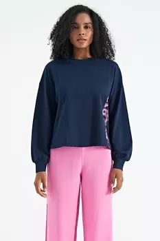 Базовый женский укороченный женский свитшот с объемными рукавами и вышивкой индиго Veryperi