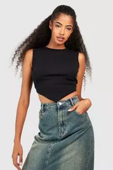 Базовый жилет с высоким воротом в ребку и v-нимом Boohoo, черный