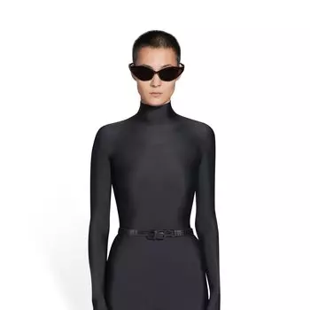 BB Hourglass Тонкий ремень из крокодиловой кожи с тиснением и стразами BALENCIAGA, черный
