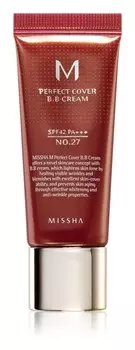 BB-крем с очень высоким УФ-фильтром, маленькая упаковка Missha M Perfect Cover, оттенок No. 27 Honey Beige SPF 42/PA+++ 20 мл