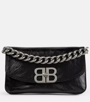 BB мягкая кожаная маленькая сумка через плечо с клапаном Balenciaga, черный