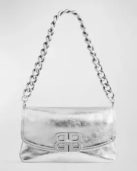 BB Soft металлическая сумка с небольшим клапаном Balenciaga, цвет Silver