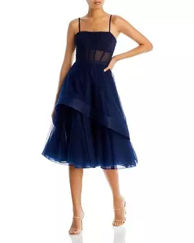 BCBGMAXAZRIA Корсетное многоярусное вечернее платье, синий