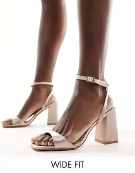 Be Mine Wide Fit – Wink 2 – Атласные свадебные босоножки на высоком каблуке светло-розового цвета