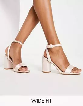 Be Mine Wide Fit Wink атласные босоножки на блочном каблуке розового цвета